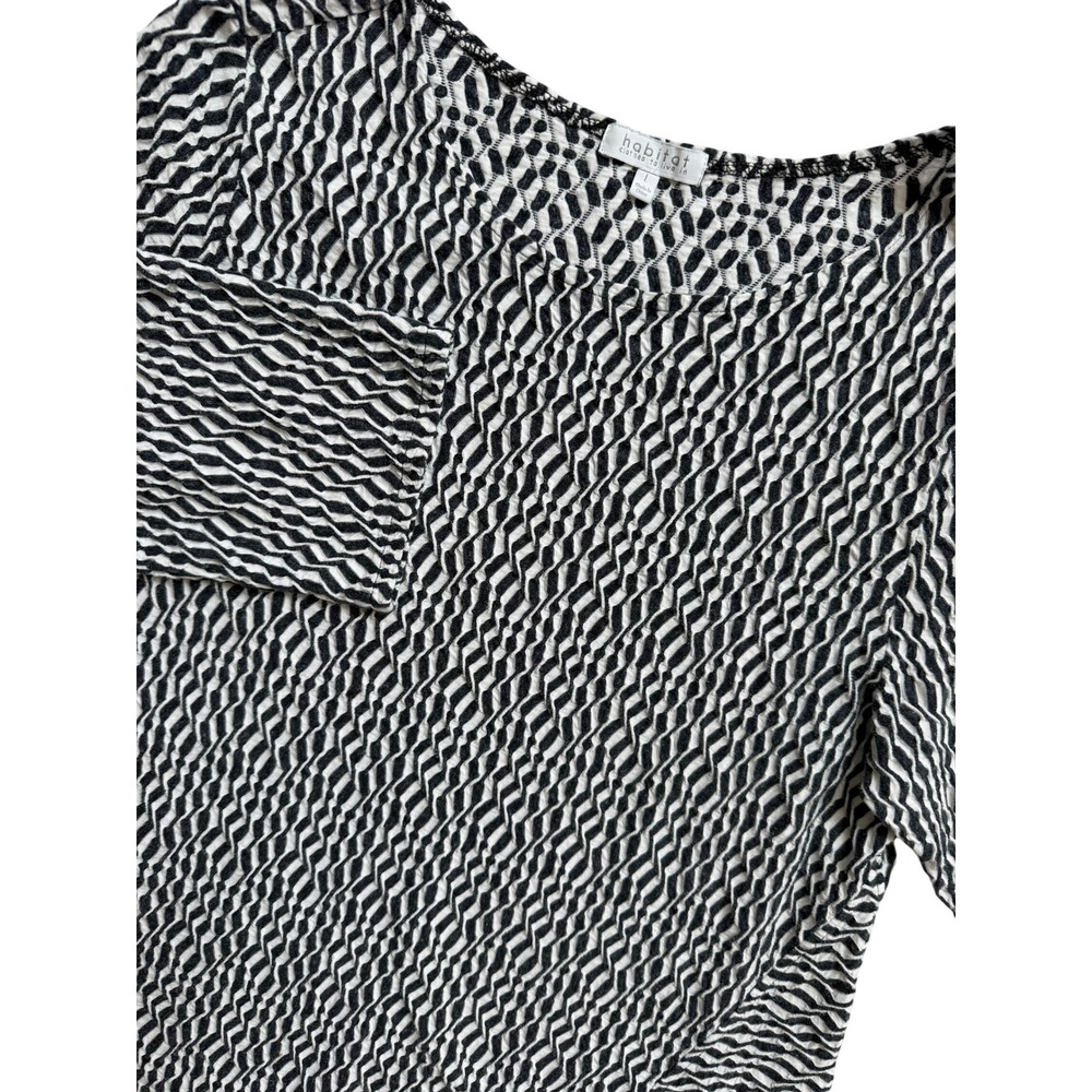 Habitat Clothes To Live In Womens Large Black White Geometric Puckered Top 50623